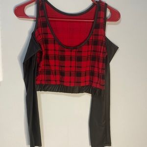 Flannel + faux leather crop top
